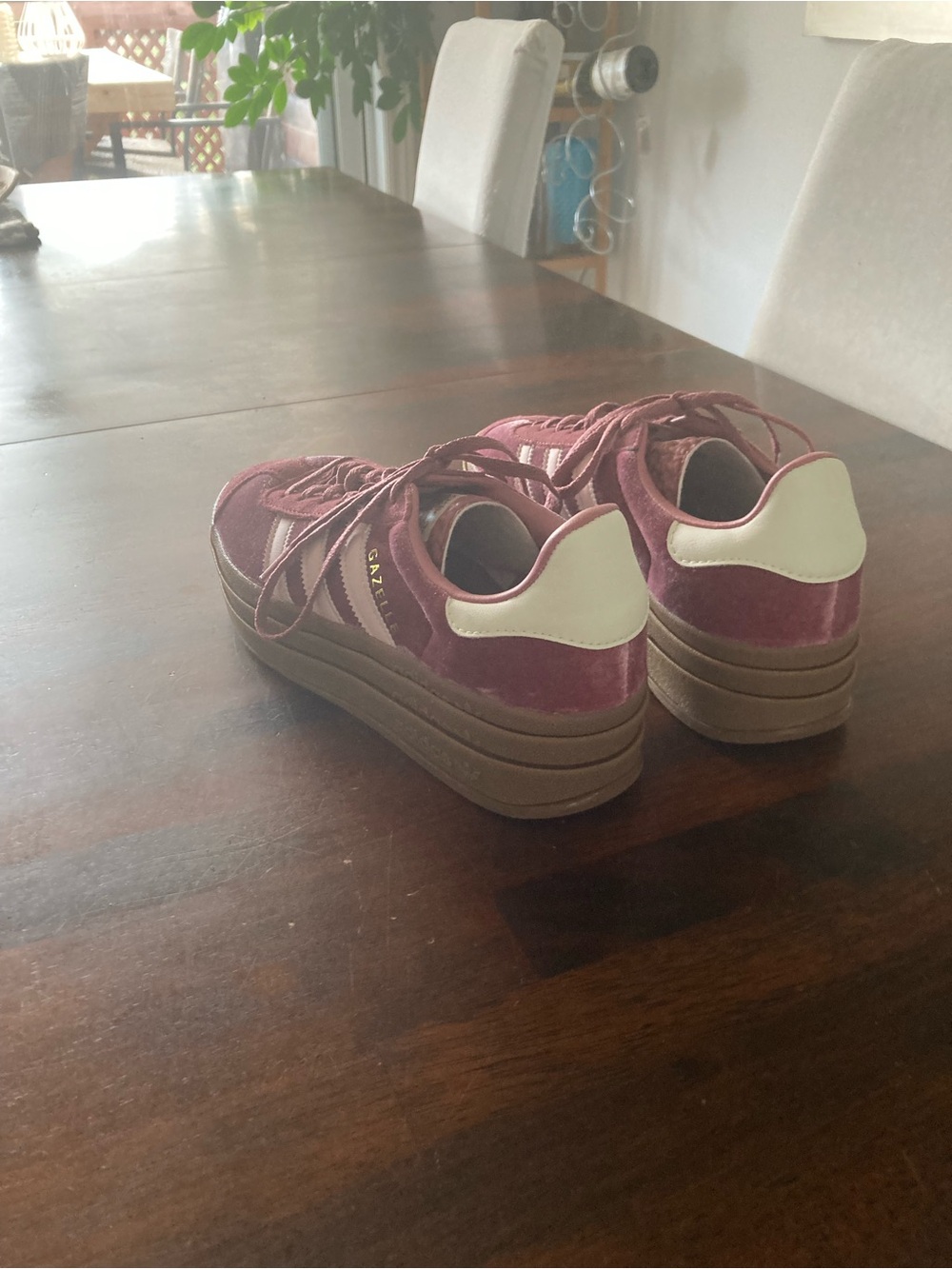 adidas Women’s Pink suede and velvet Platform Sneakers Stripes gazelle 8 - Picture 4 of 5